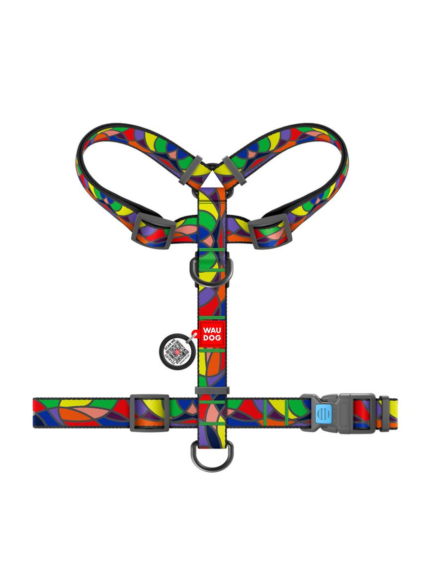 Шлея для собак H-образная Nylon с QR-паспортом, "Витраж", пластиковый фастекс, М, Ш 2 см, 40-70/50-80 см WAUDOG (279569918)