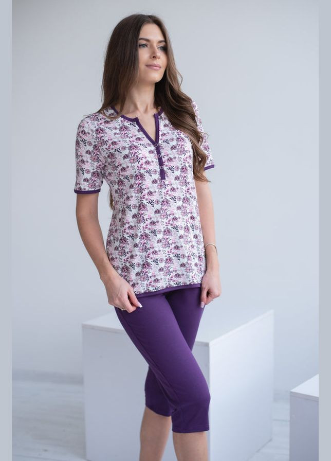 Фиолетовая всесезон пижама с бриджами футболка + бриджи Wiktoria 1016 plum