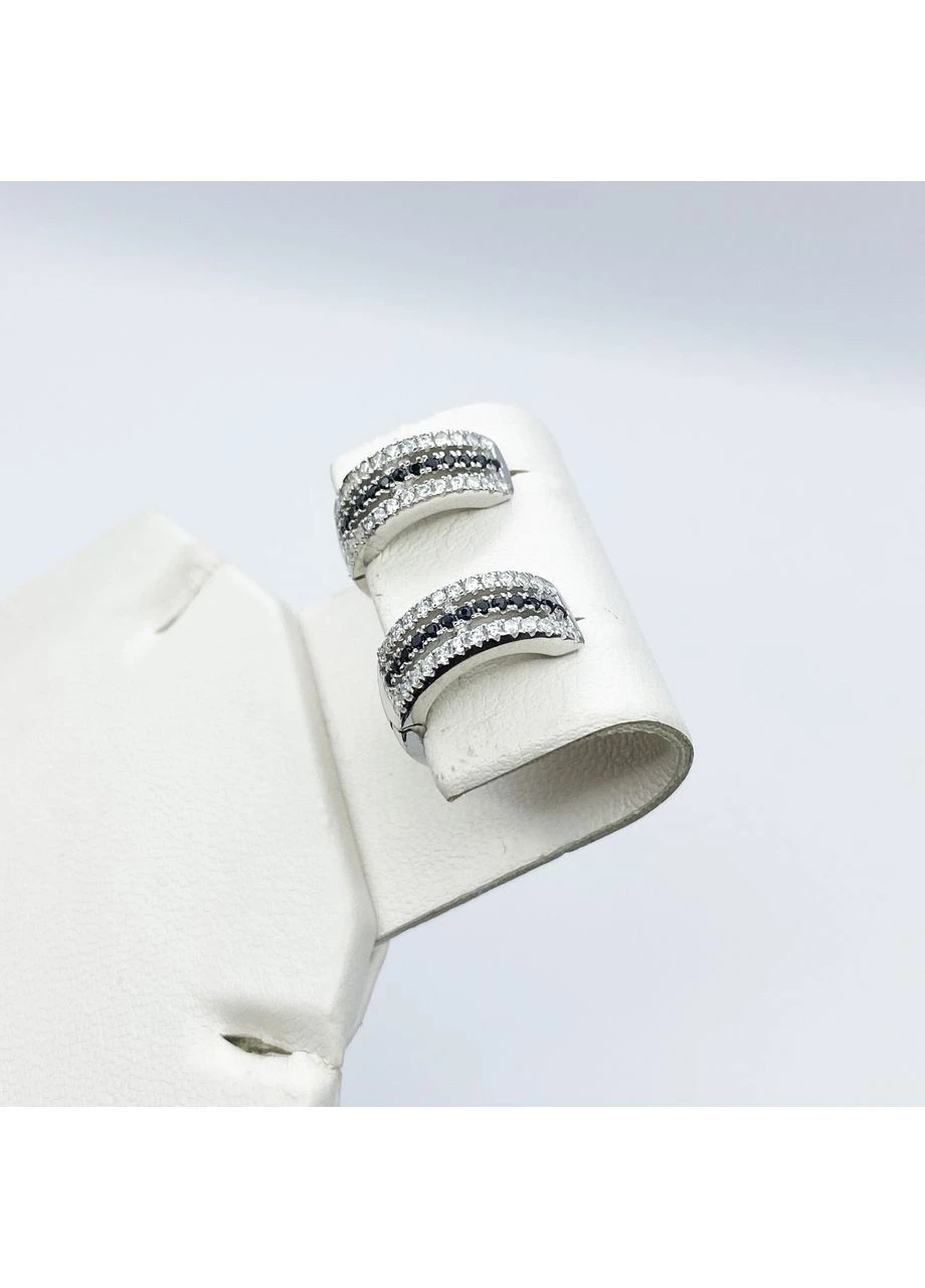 Сережки-кільця срібні з кубічним цирконієм 6,16 г No Brand (382674280)