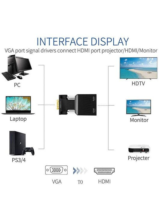 Конвертер VGA на HDMI зі звуком та живленням No Brand (290252889)