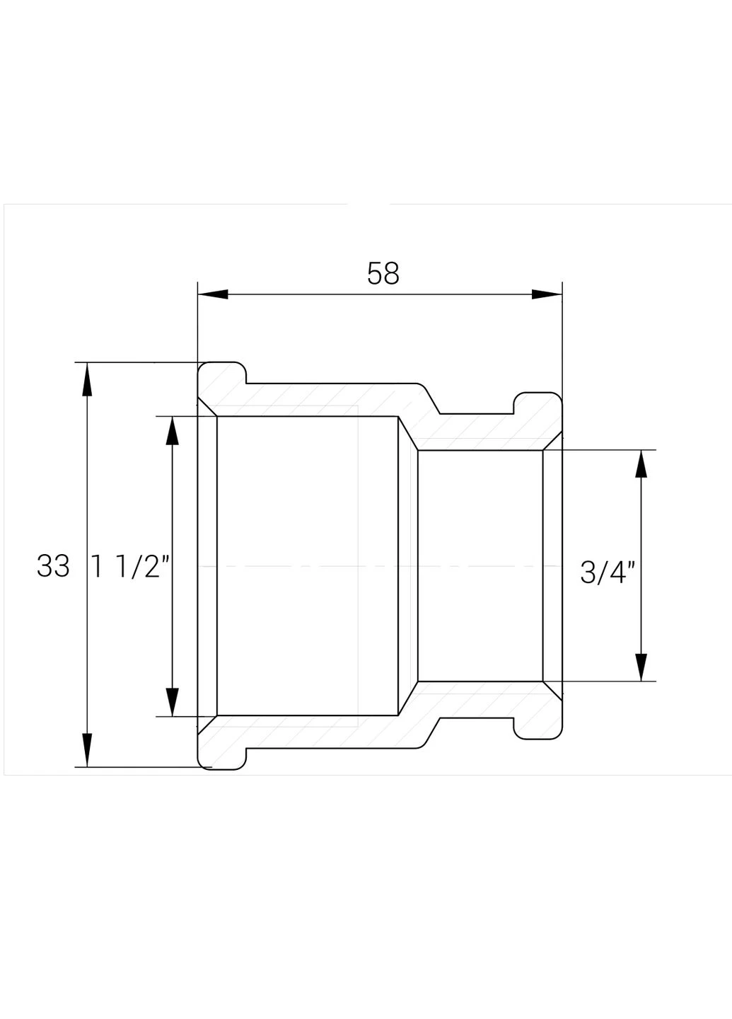 Муфта редукционная 1 1/2"х 3/4"ВВ никелированная восьмигранная А0336А(нк) VA (336385070)