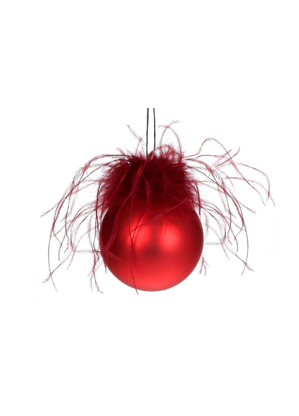 Ялинкова (6 шт) скляна куля з матовим покриттям та декором з пір'я, 8см No Brand (313032834)