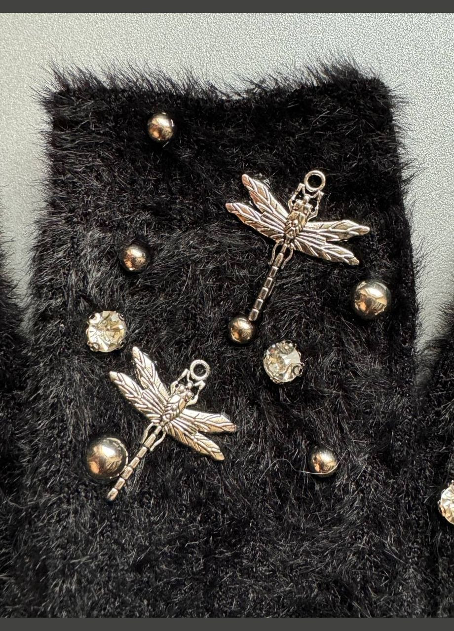 Чёрные 1 пара норковые пушистые зимние носки термо с декором (312017046)