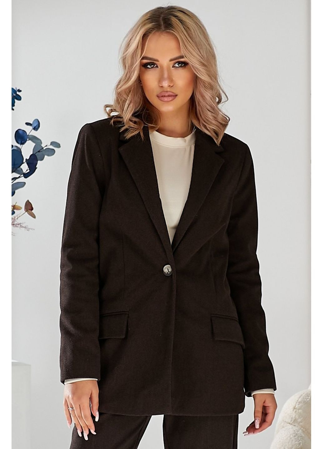 Коричневый женский женский теплый удлиненный пиджак с карманами (ll171068884) LadyLike - зимний