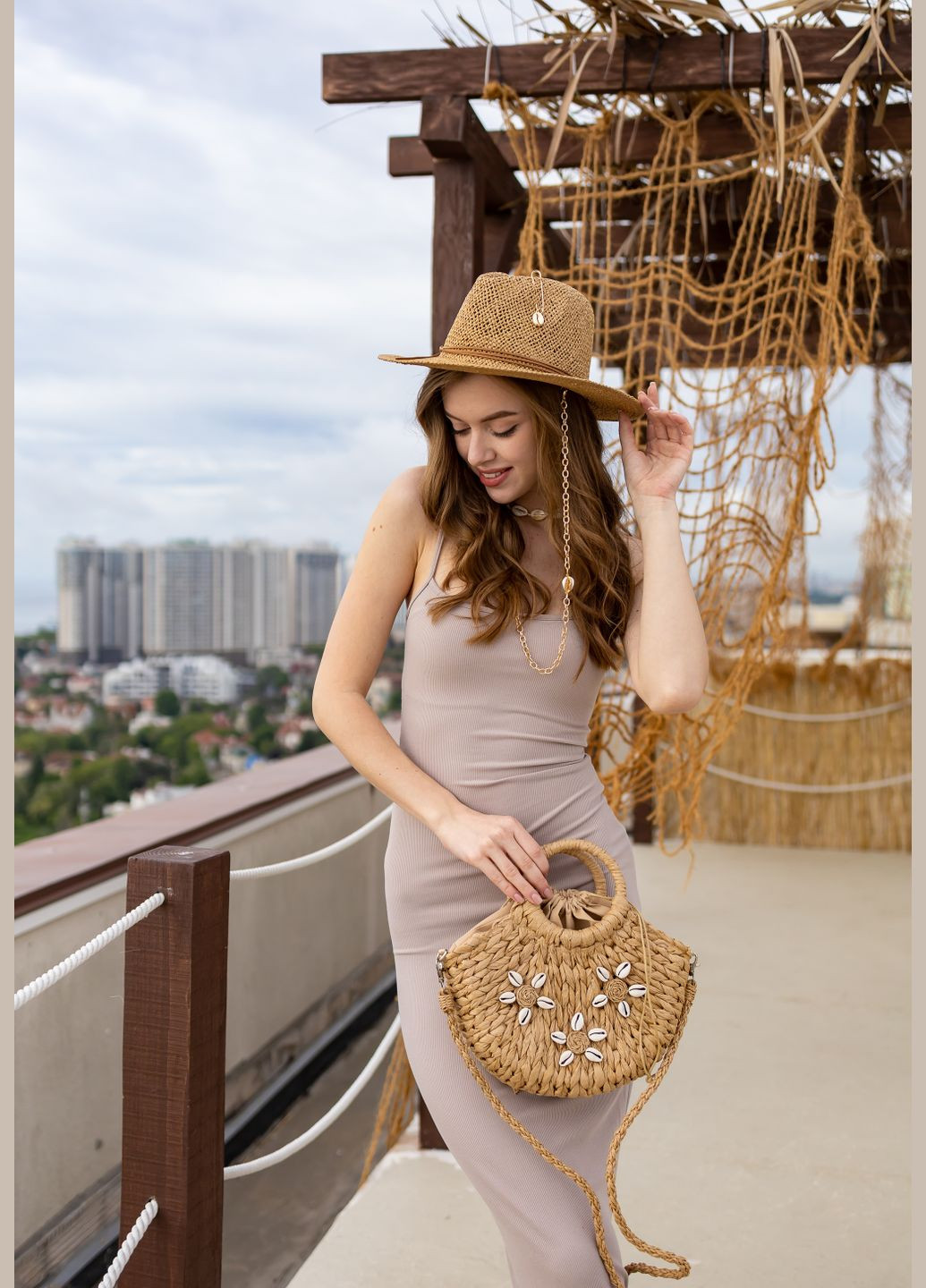 Жіноча літня плетена сумка кросбоді з мушлями та довгим ремінцем BAHAMAS No Brand (342419356)