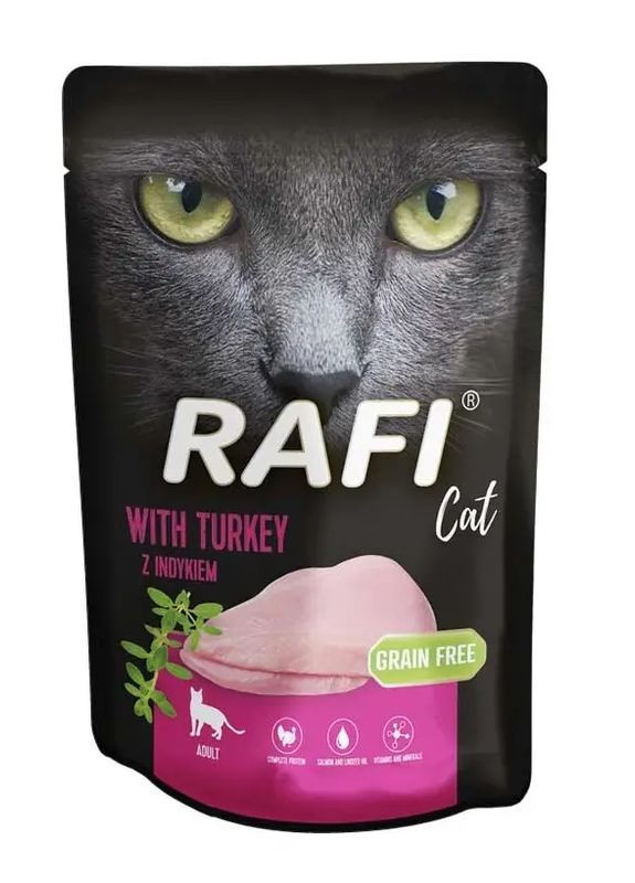 Консерва для дорослих котів RAFI Adult Cat пауч індичка 100 г DN234302339 Dolina Noteci (280915459)