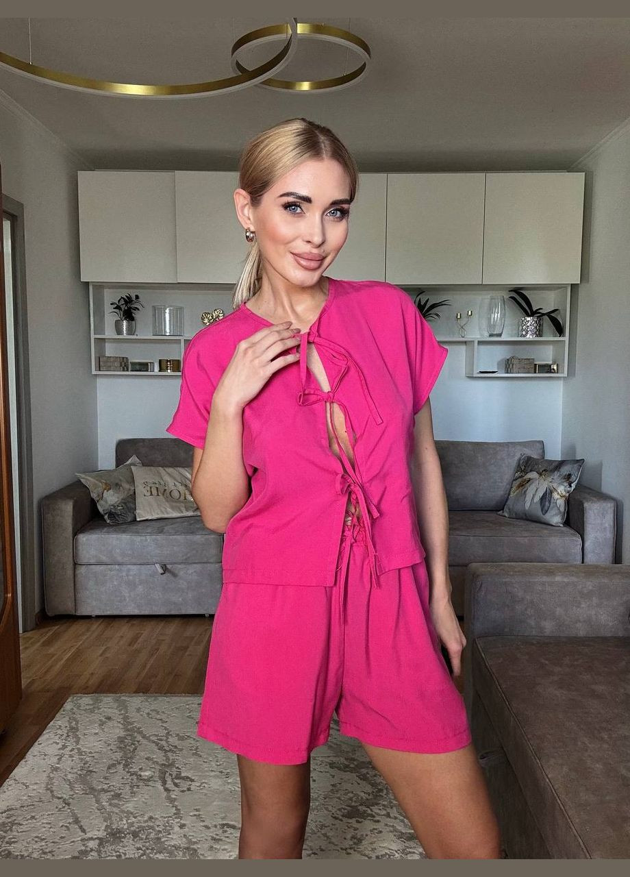 Фуксиновая всесезон женская пижама( шорты и топ с завязками) фуксия топ + шорты PAPLYK