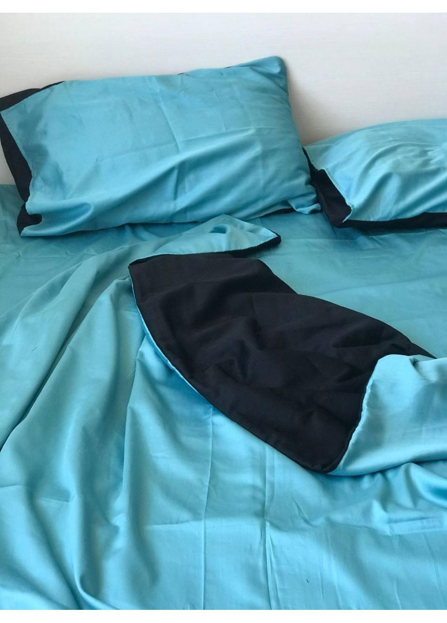 Постільна білизна Бірюза + чорний, сатин PREMIUM Евро розмір, наволочки 70/70 No Brand (363190919)