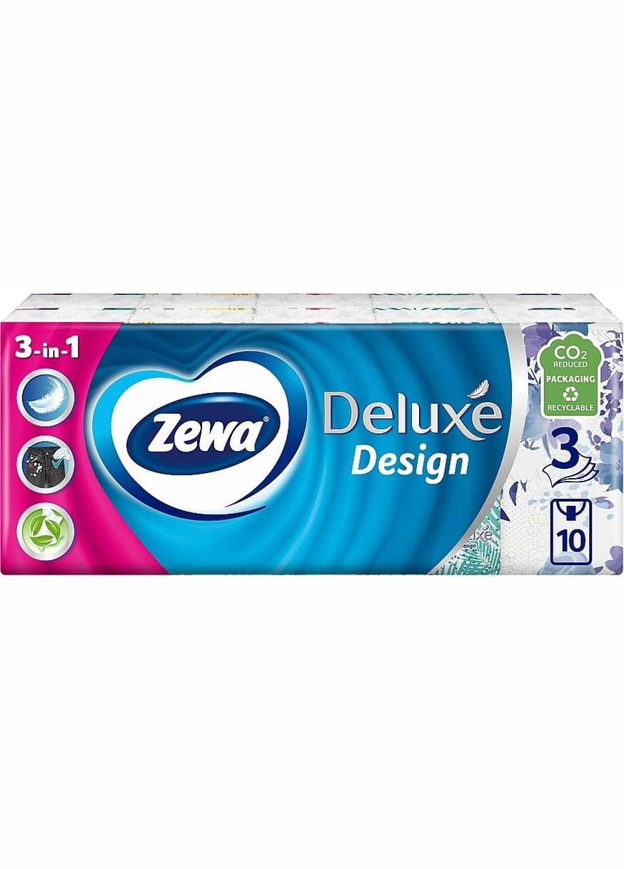 Носовички паперові "Deluxe Design", 3 шари, 10 шт. 10x10шт (1112979-27055862) Zewa (368633027)