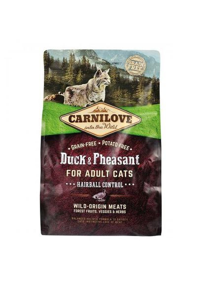 Сухой корм Cat Hairball Control для вывода шерсти у кошек, утка и фазан, 2 кг Carnilove (362580736)