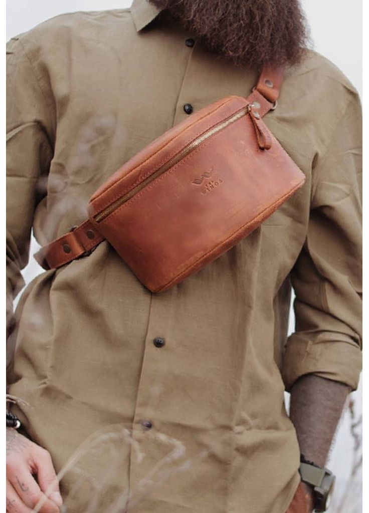 Шкіряна поясна сумка світло-коричнева вінтажна The Wings (348358801)