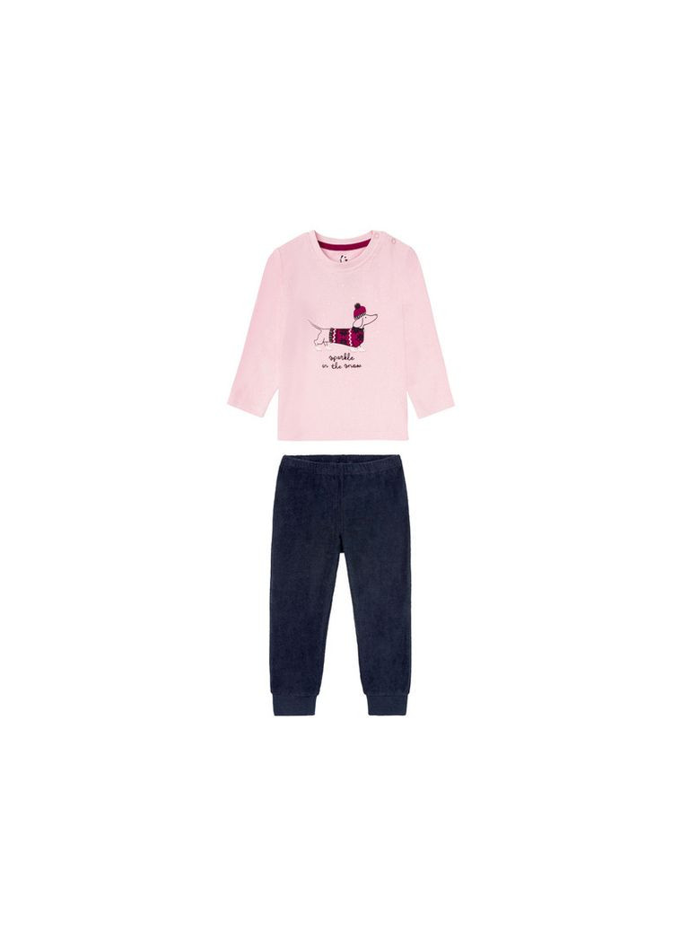 Розовая всесезон пижама махровая для девочки лонгслив + брюки Lupilu