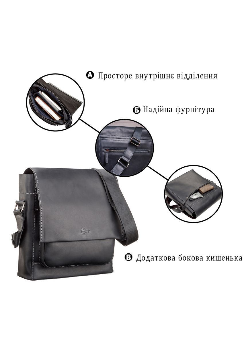 Мужская сумка из винтажной кожи для документов через плечо черная (sku_11112) No Brand (328922705)