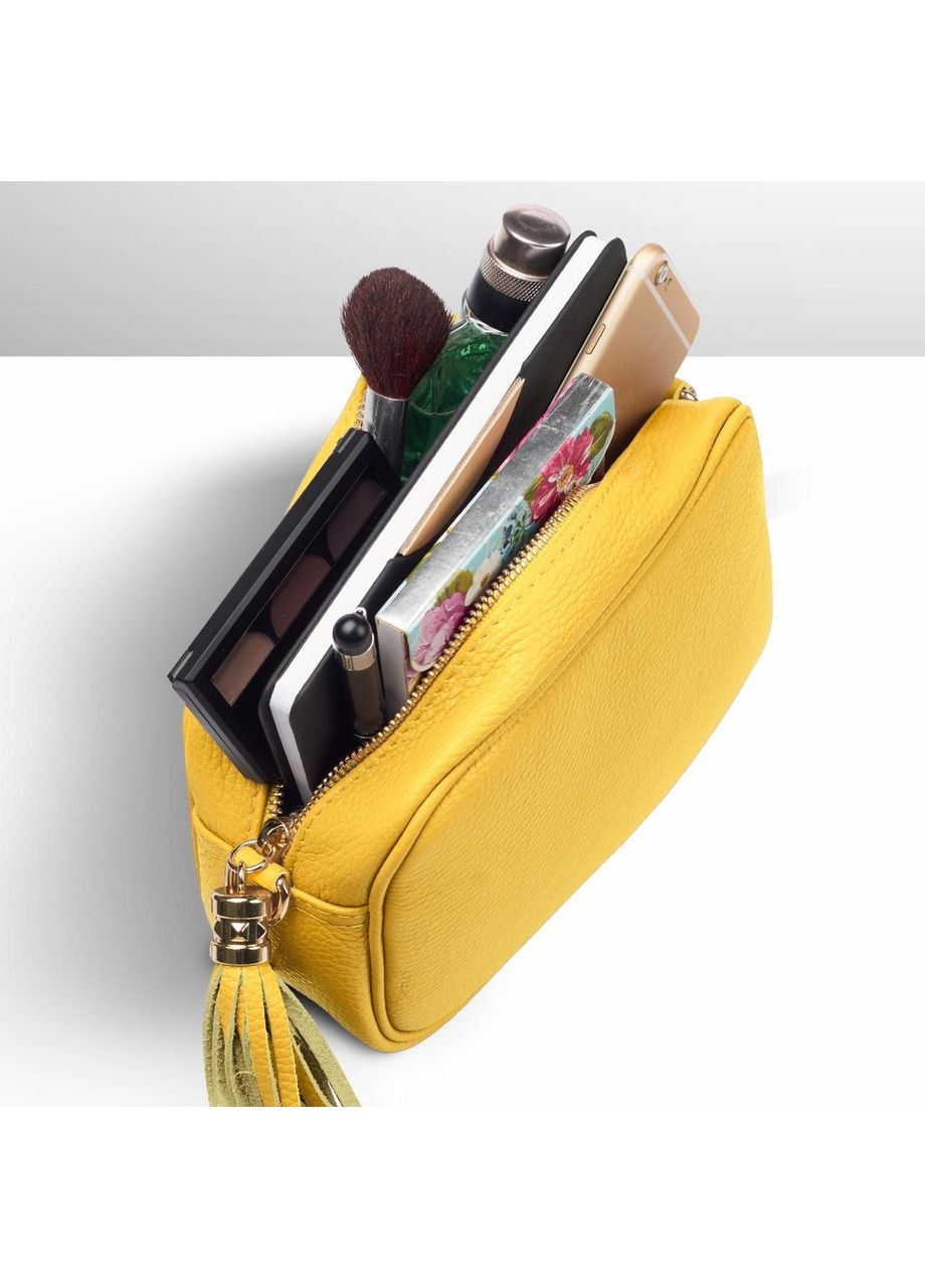 Крос-боді Жовтий - Італійська жіноча м’яка сумка крос-боді із натуральної шкіри на блискавці з підкладкою внутрішньою TAKEASY (358223253)