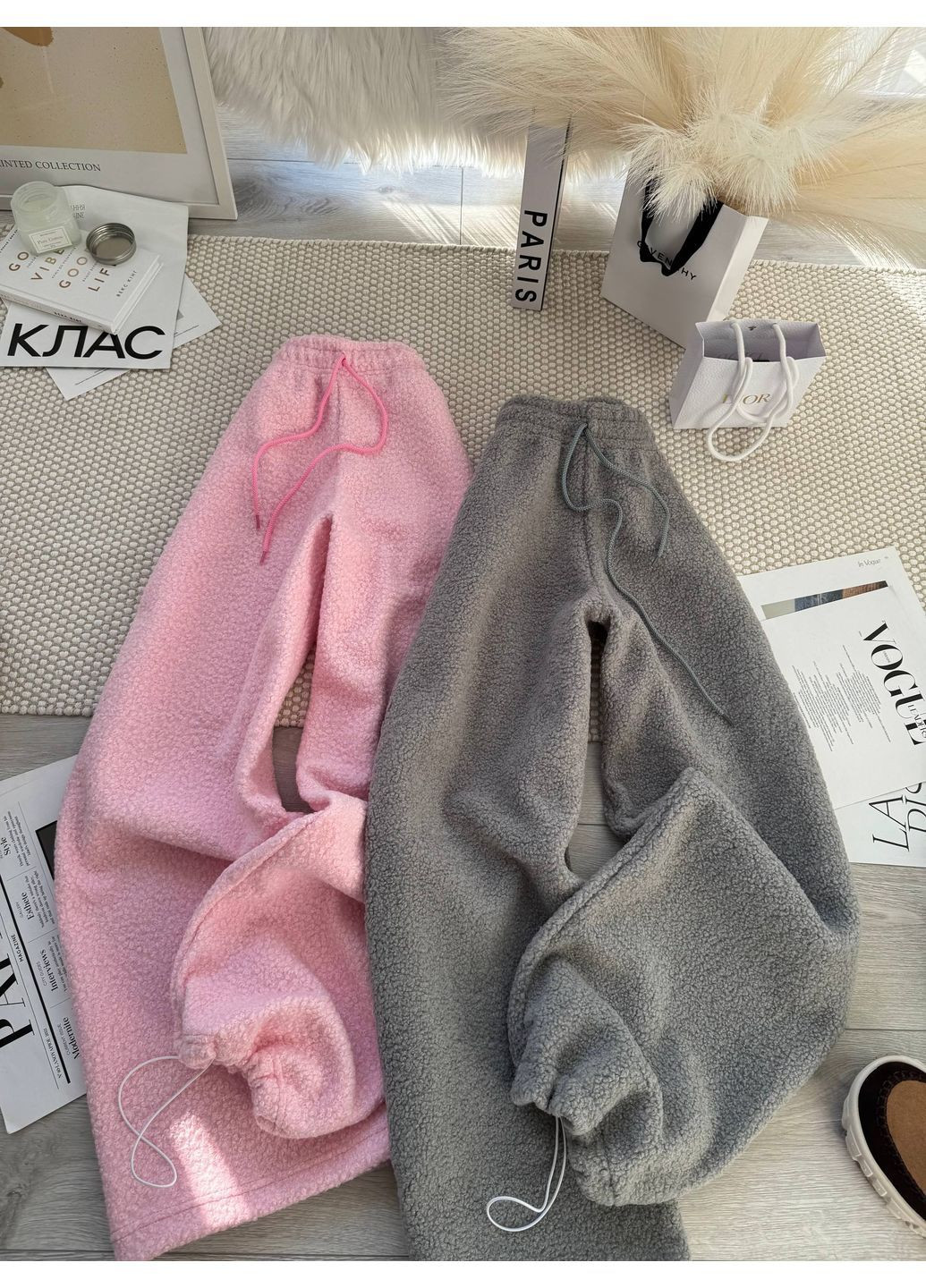 Жіночі утеплені штани з букле на флісі з куліскою No Brand (372853801)