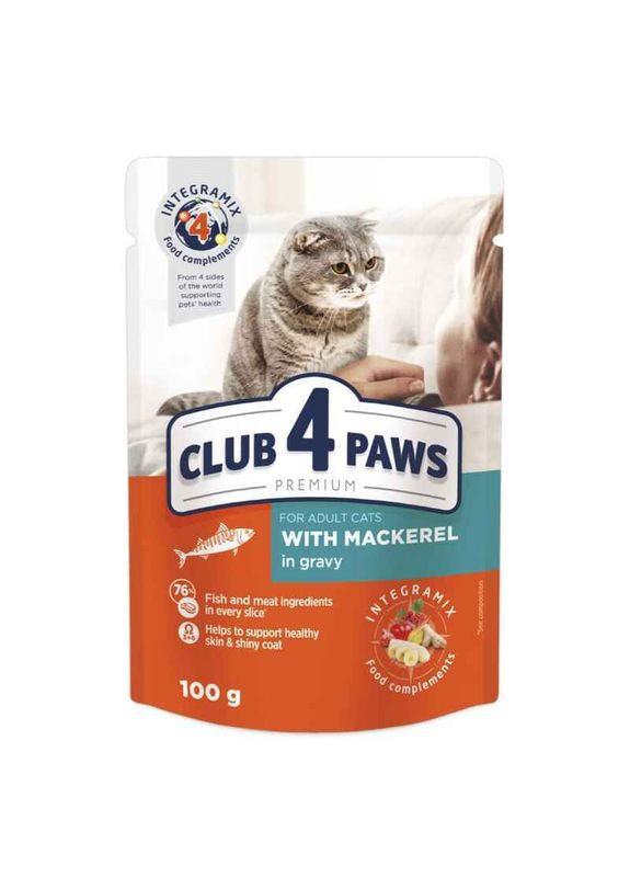 Premium Adult Cat Mackerel in Gravy - Вологий корм із макреллю для котів 100 г (4820215360715) Club 4 Paws (327062263)