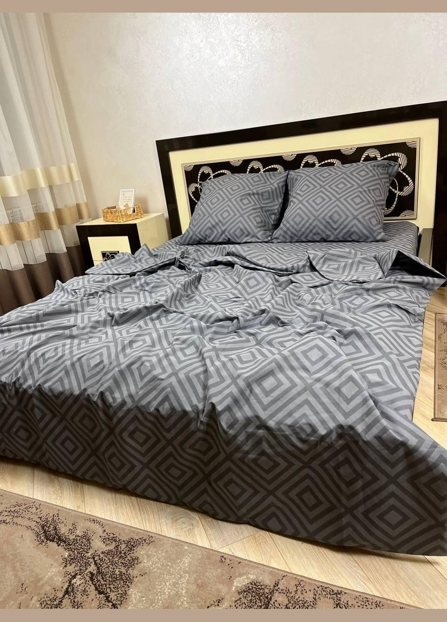 Постельное белье хлопковое Узоры Евро Простынь на резинке 180x200х20 Бязь Серое 50 х 70 No Brand (278274678)