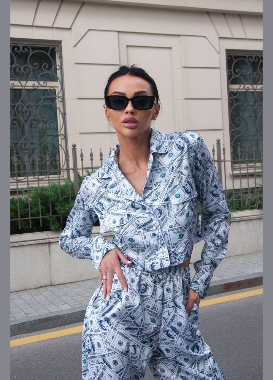 Жіночий костюм з кроп-топом та широкими штанами зі штучного шовку MonCher (334676428)