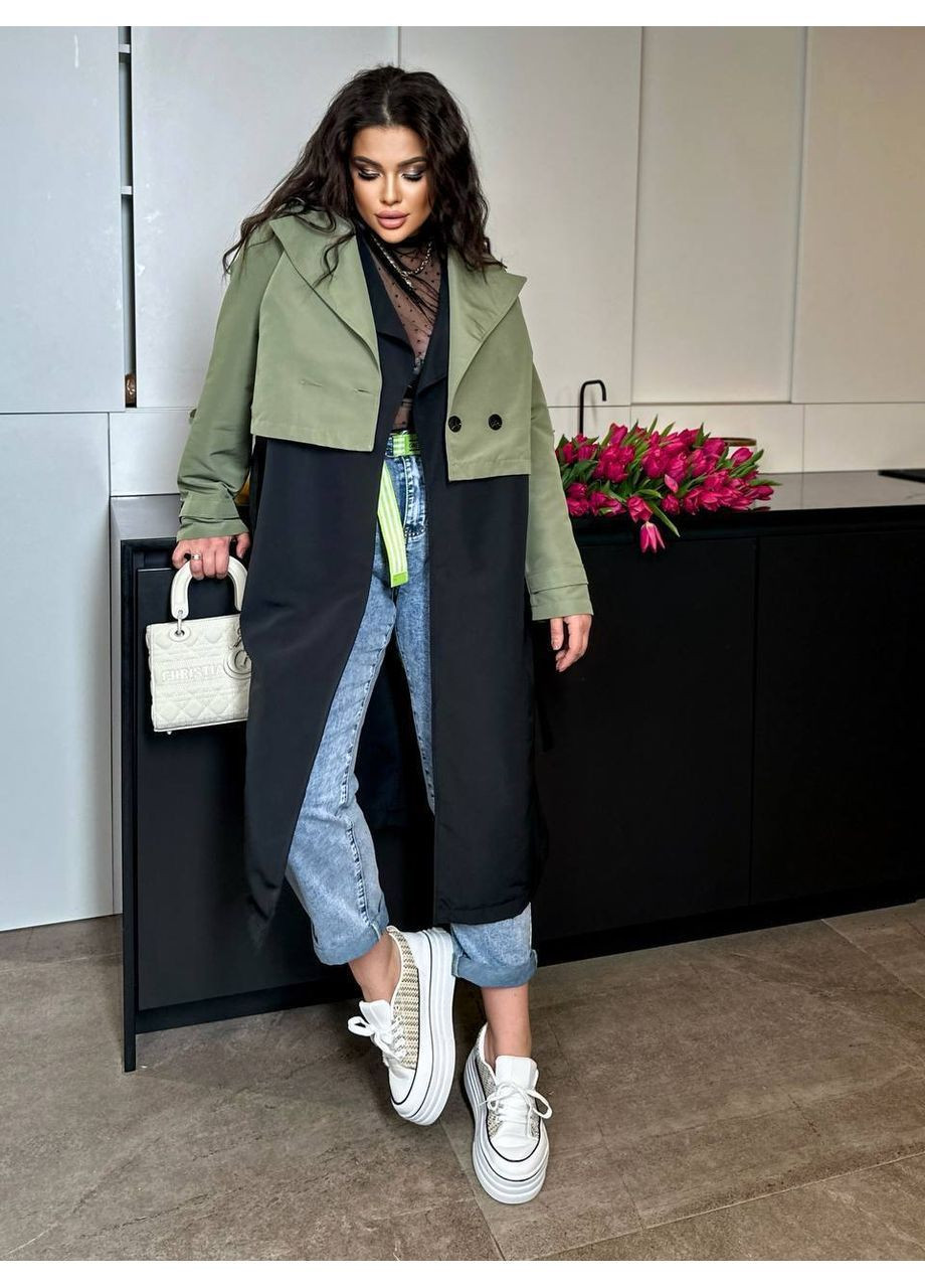 Оливкова демісезонна куртка двійка /тренч двійка:жилет +куртка болеро,котон тренч Україна