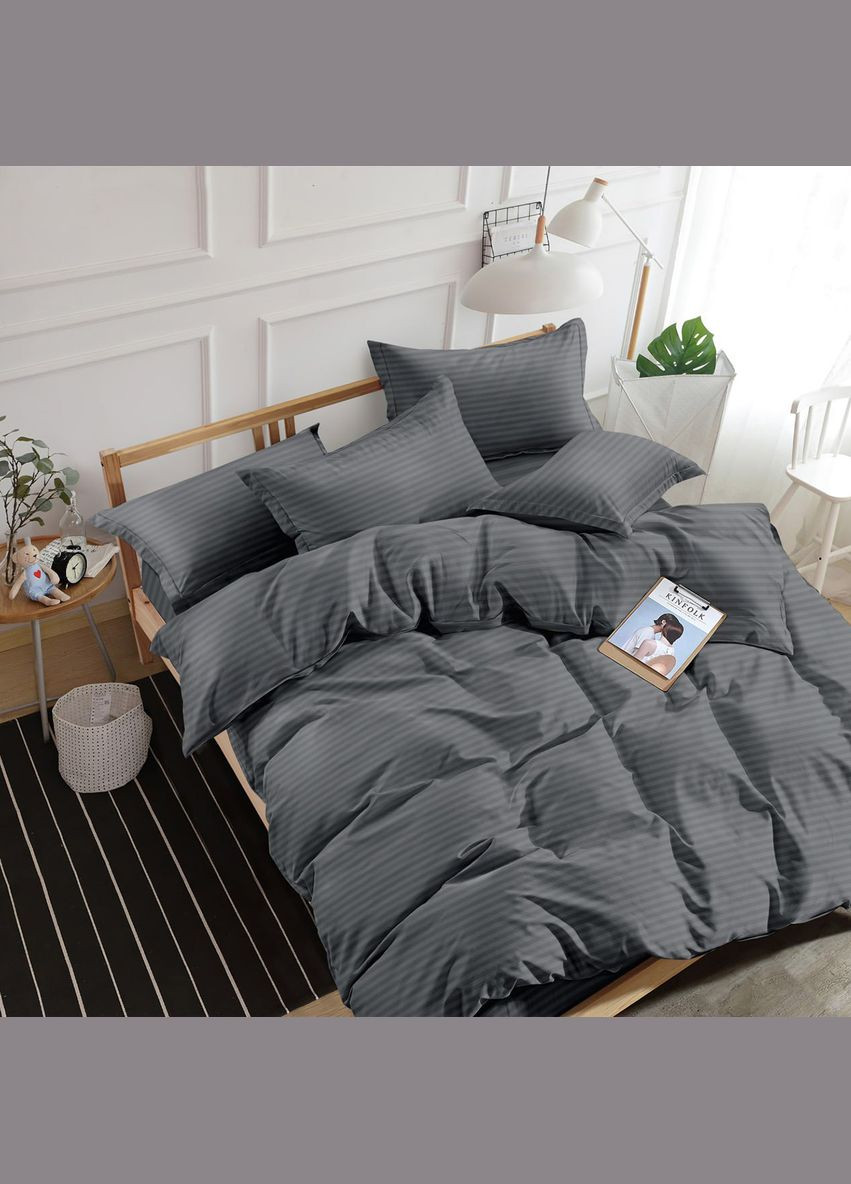 Комплект постельного белья Stripe Dark Grey сатинстрайп евро 200х220 см темно- (2251736516015) SoundSleep (292653315)