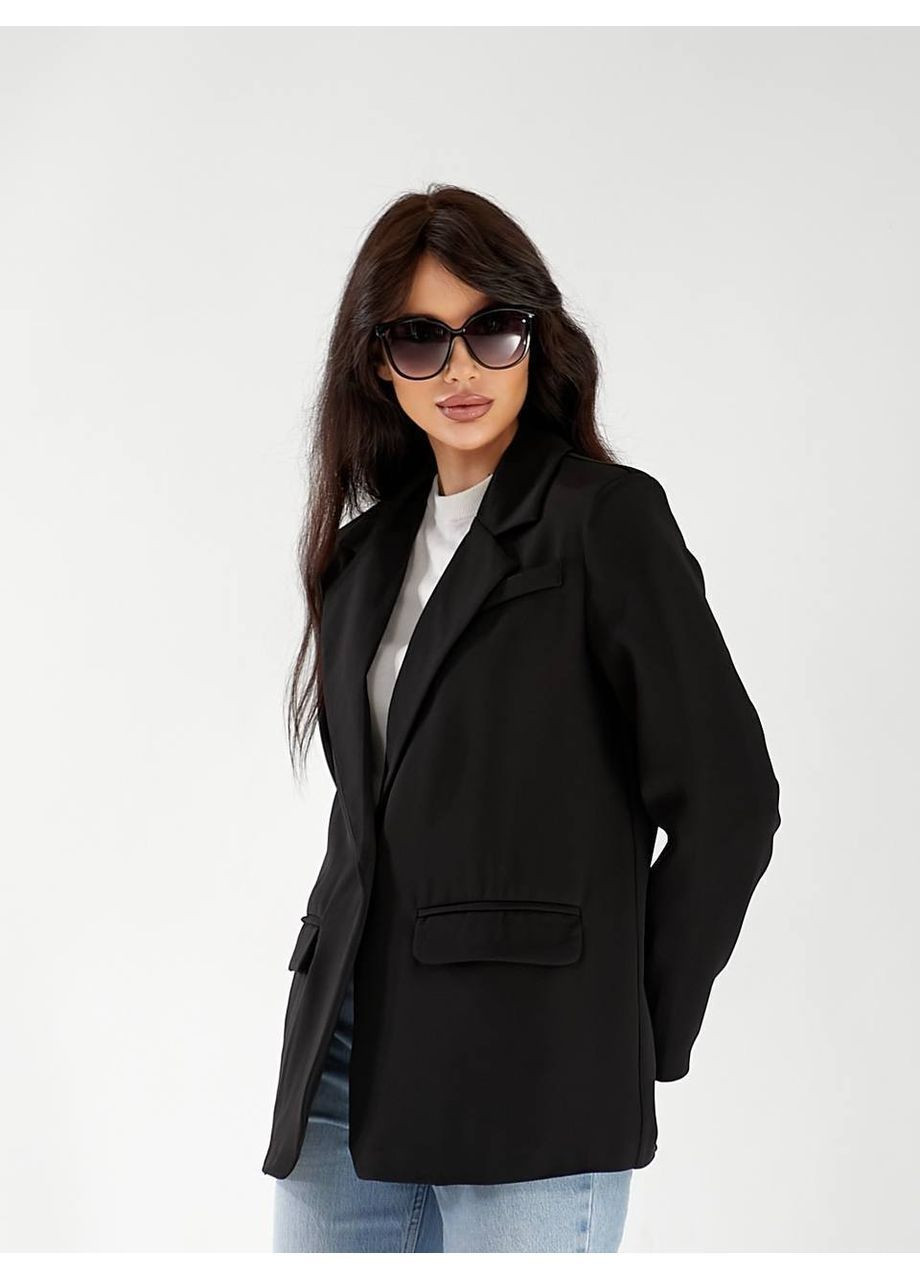 Черный женский пиджак 826 жакет костюмка,+ подкладка,классический,с подплечниками Україна - всесезон