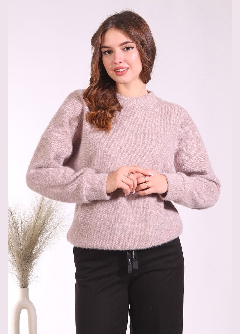 Светло-коричневый свитшот женский 017 ангора альпака капучино Актуаль (315022626)