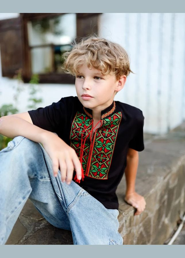Чорна вишиванка для хлопчика з коротким рукавом hc (h001-6127-015-22) (290112504)