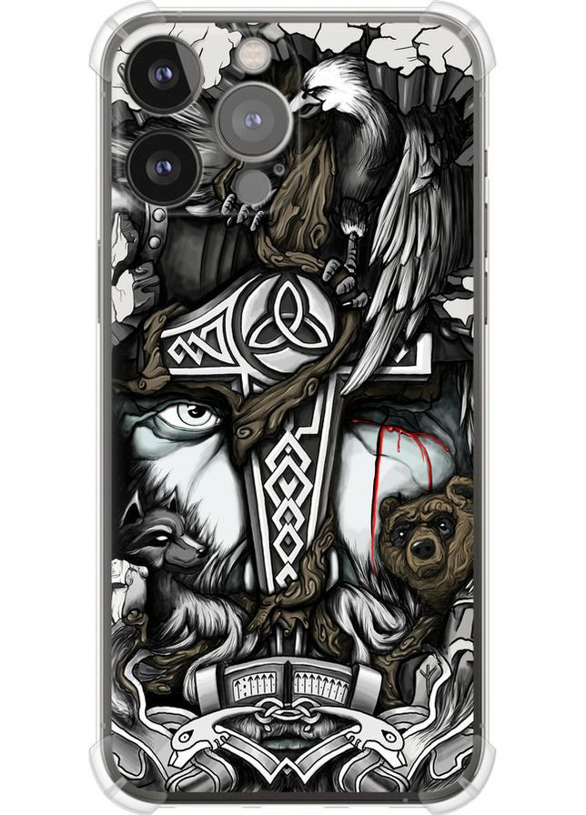 Силіконовий протиударний с посиленими кутами чохол 'Тату Вікінг' для Endorphone Apple iPhone 13 Pro Max (259403618)