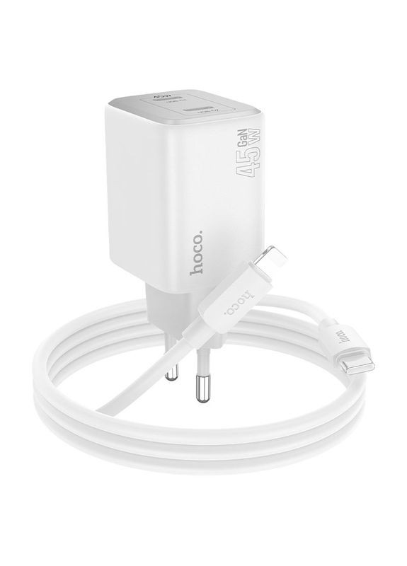 Мережевий зарядний пристрій з кабелем dual-port PD45W(2C) charger set(C to iP) White (6942007617116) Hoco N42 Elogiado (372685345)