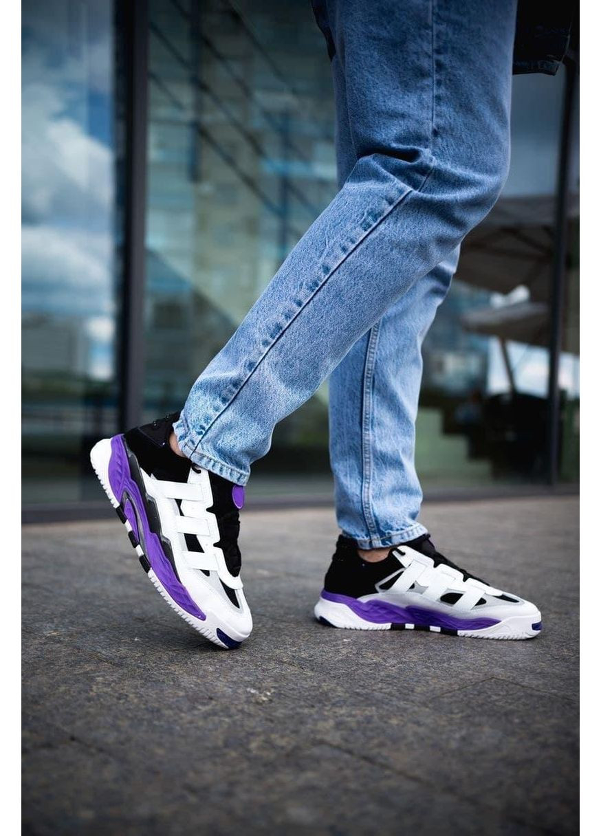 Чорні Осінні кросівки чоловічі adidas niteball white black violet адідас найтбол No Brand