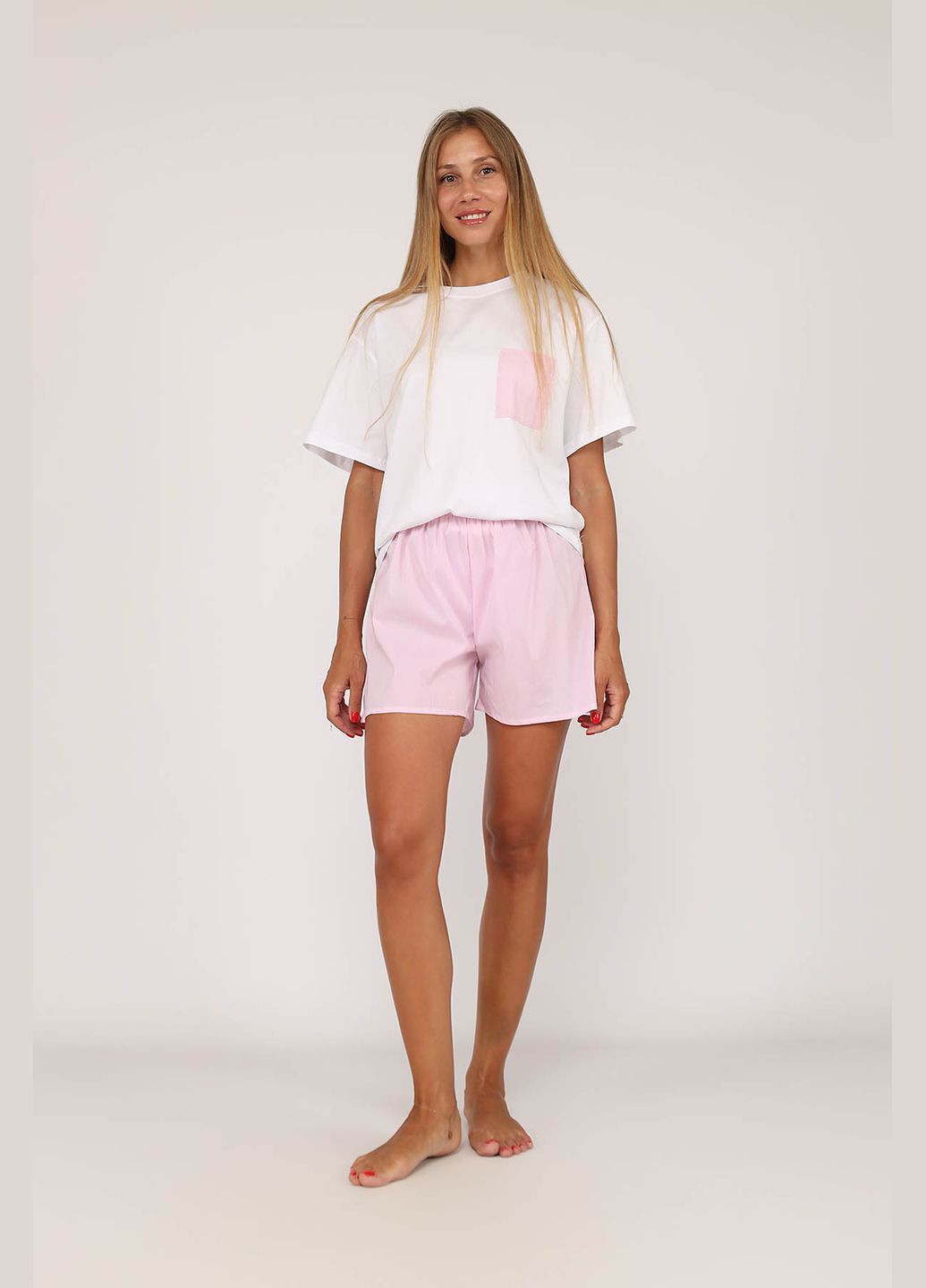 Світло-рожева всесезон піжама з шортами жіноча колір пудровий цб-00281215 Yuki