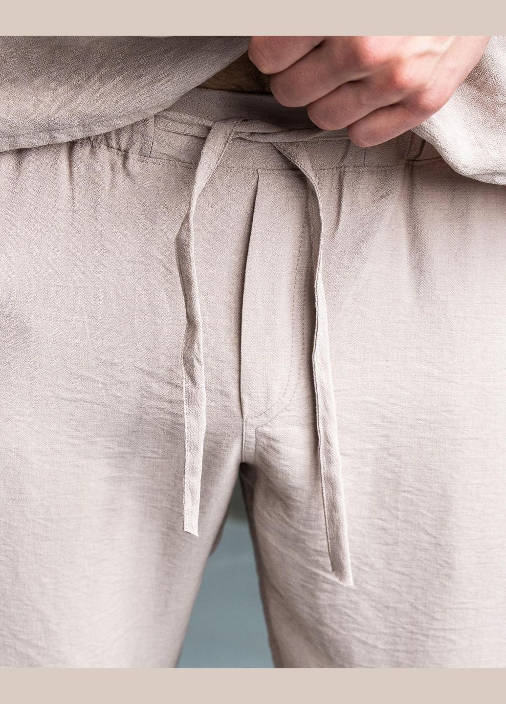 Серо-бежевые летние брюки No Brand