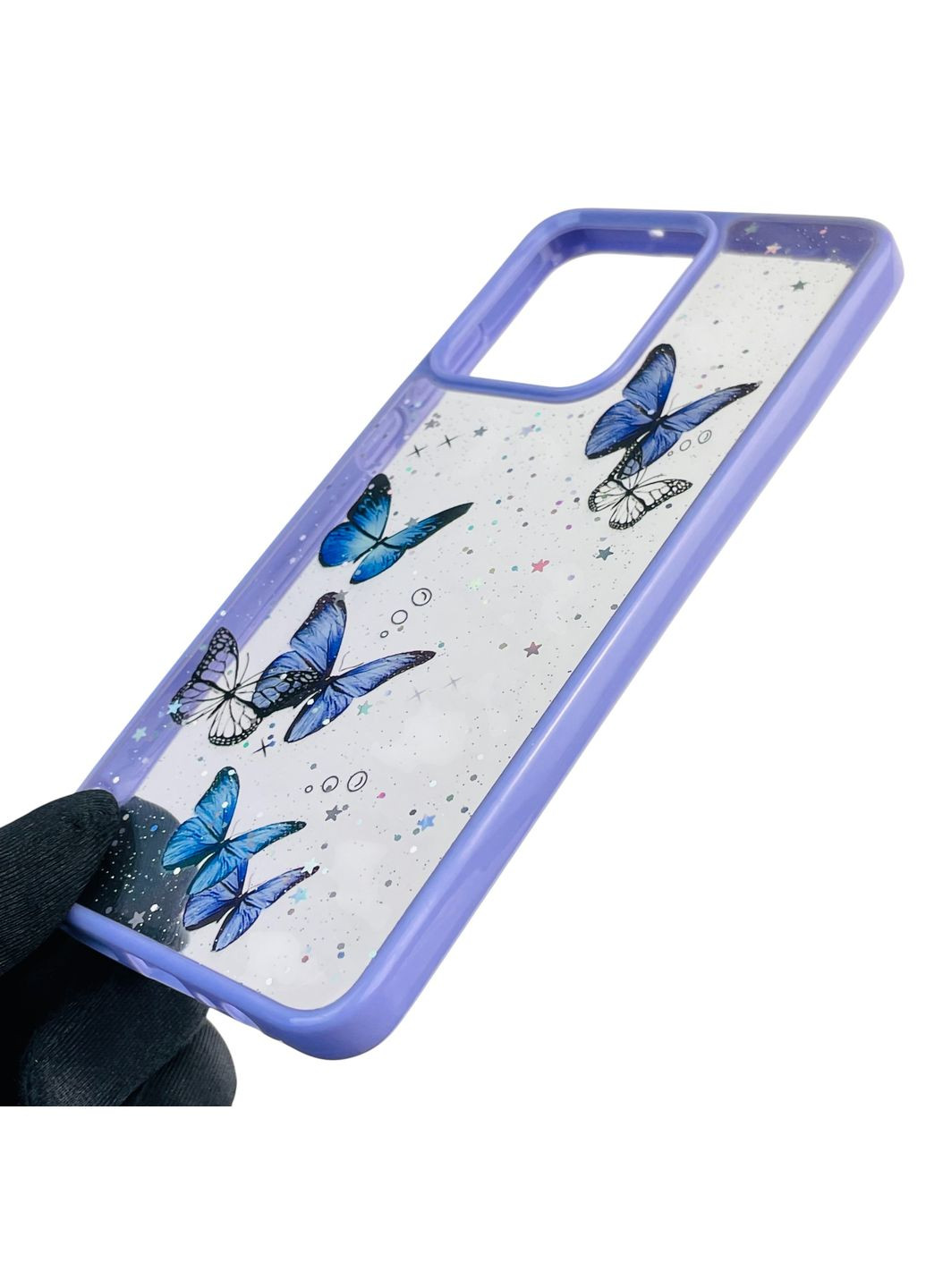 Чохол для Moto G84 (PAYM0011RS) з блискітками з метеликами на моторола г84 бузковий Motorola (366389588)