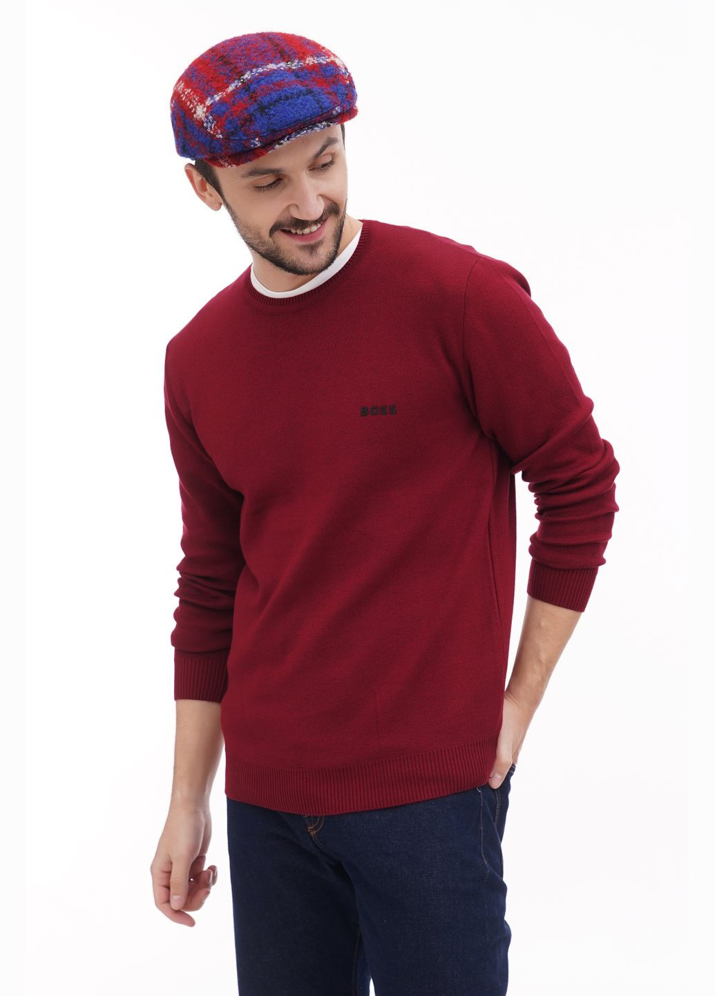 Кепка чоловіча реглан синьо-червона у клітинку вовняна VECONS "Реглан" з плавними лініями (317971435)