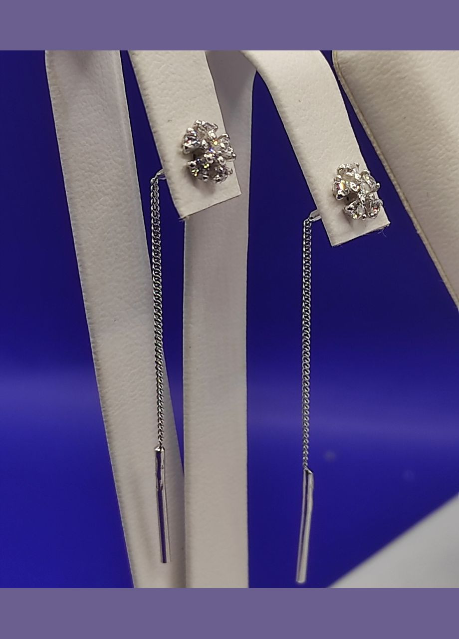 Серебряные серьги-протяжки"Цветок" 925 пробы,покрытие родий Shiny 5330/1 No Brand (333828338)