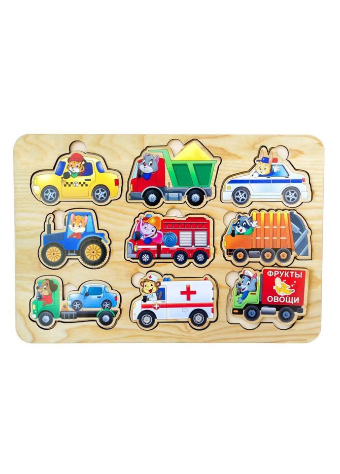 Дерев'яний пазл-вкладиш "Транспорт" (ПСД130) PSD130, 9 елементів Ubumblebees (304407664)