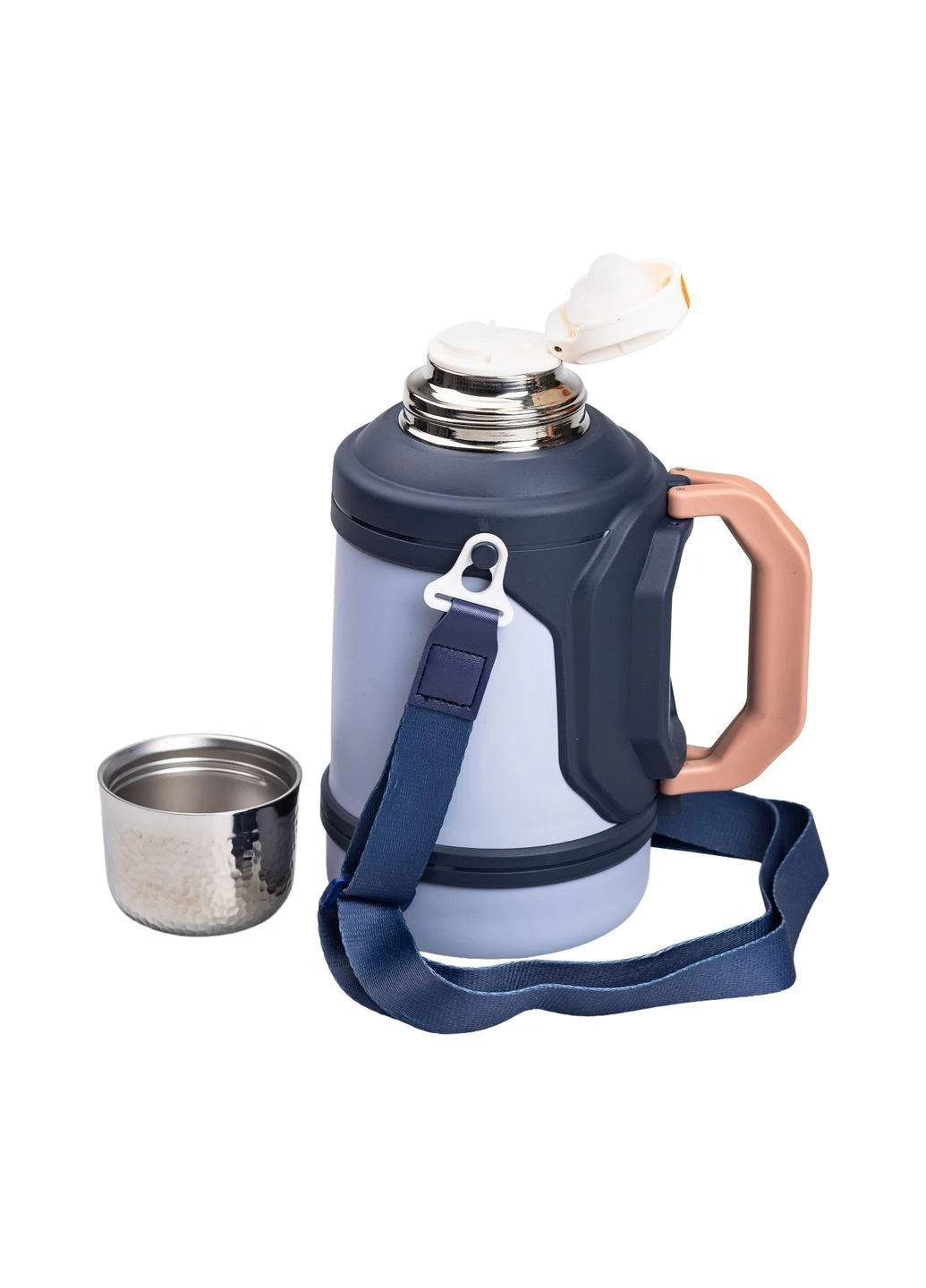 Термос для туризму Vacuum Cup 1,5 л з фліп кришкою та складаними ручками, темно-синій Yiwu HP-14-21BL No Brand (363978496)