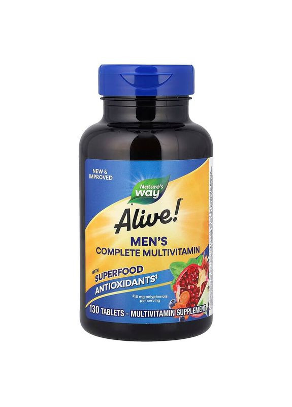 Мультивитамины для мужчин, Alive!® Men's Complete Multivitamin,, полный комплекс, 130 таблеток Nature's Way (362371920)