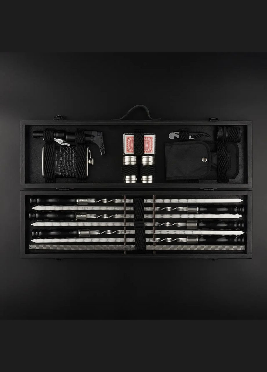 Шашлычный набор-комплект на 6 шампуров подарок мужу "Grills " Черный | 24 предмета Handmade G6 (342745309)