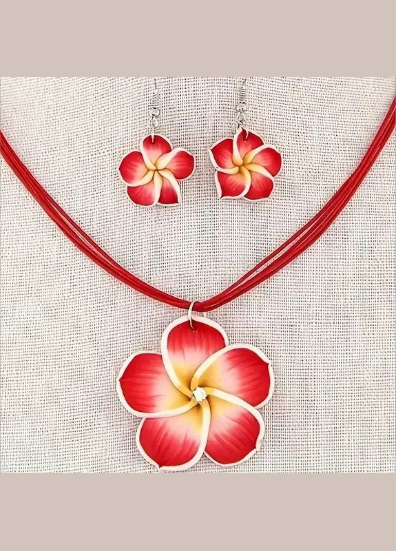 Комплект украшений женский красный цветок с белым камнем кулон 4 см серьги-крючки 4.3 см LuxAurum288 Fashion Jewelry (357492672)