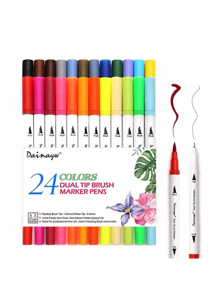 Набір двосторонніх маркерів Brush Markers Pens " " 24 кольори Worison (322650329)