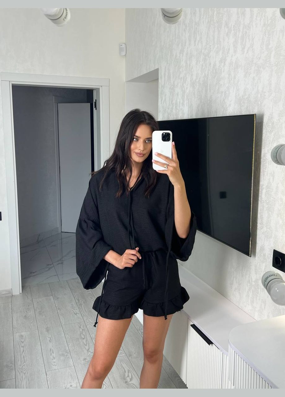 Женский летний костюм двойка блуза свободного кроя и шорты из льна. MonCher (347163953)