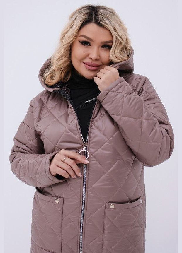 Бежева жіноча тепла стьобана куртка колір мокко р.64/66 449447 New Trend
