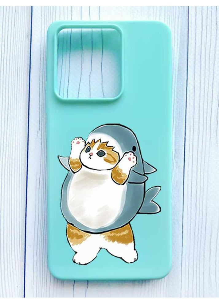 Матовий бірюзовий чохол на Xiaomi Redmi Note 13 Pro 5G Котик акула (принт 379) Creative (355391777)