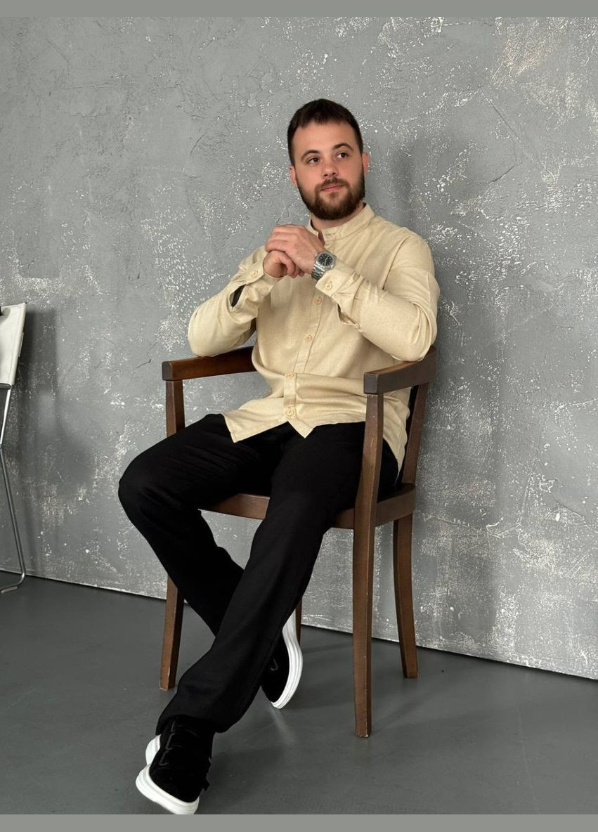 Сорочка чоловіча з льону 31331 бежева FlexDress (364757581)