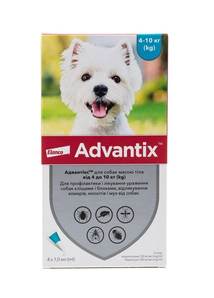 Краплі інсектоакарицидні Advantix для собак вагою 410 кг ЦІНА ЗА 1 ШТ 85910396 Elanco (289869684)