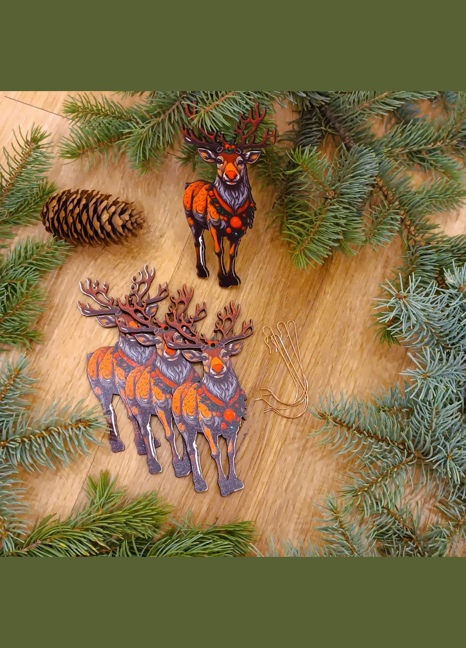 Деревянная эко-игрушка с крючками на елку Олень (DN-741) Luxyart (308072269)