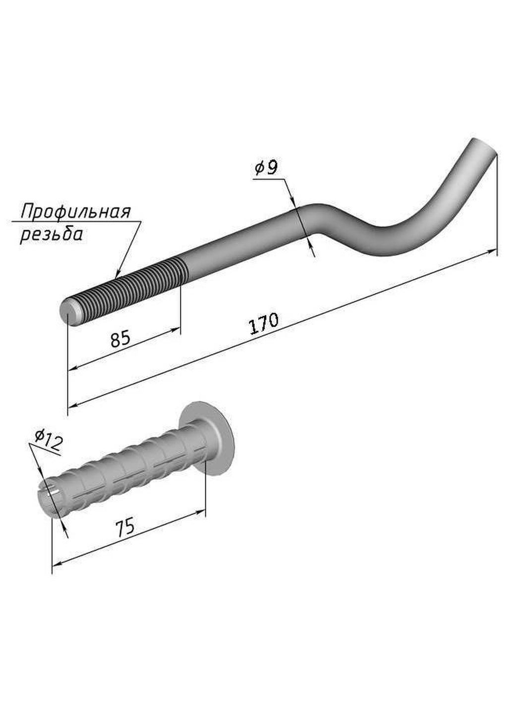 Комплект кронштейнів радіатора NS1015 штирьковий прорезинений з дюбелем Ø9х170мм (2шт) Cristal (299995293)