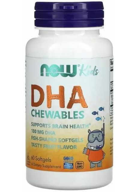 Рыбий жир для детей Kid's DHA 100 мг 60 капсул Фруктовый вкус Now Foods (357340549)