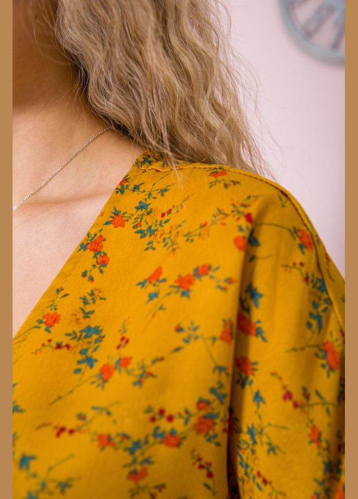 Гірчична вільна сукня, квітковий принт, колір гірчичний, 115r0463-2 Kamomile однотонна